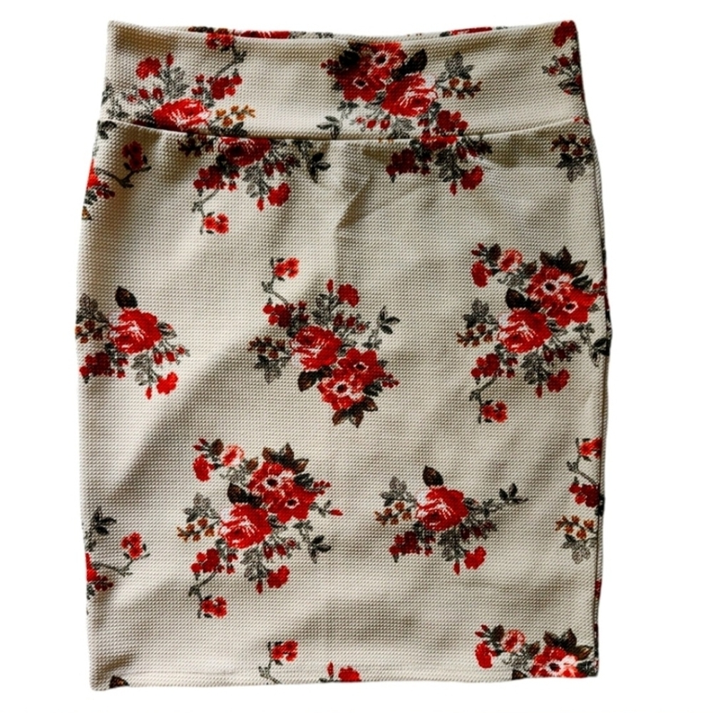 Floral Print Skirt - Red and Cream - Picture 2 of 6